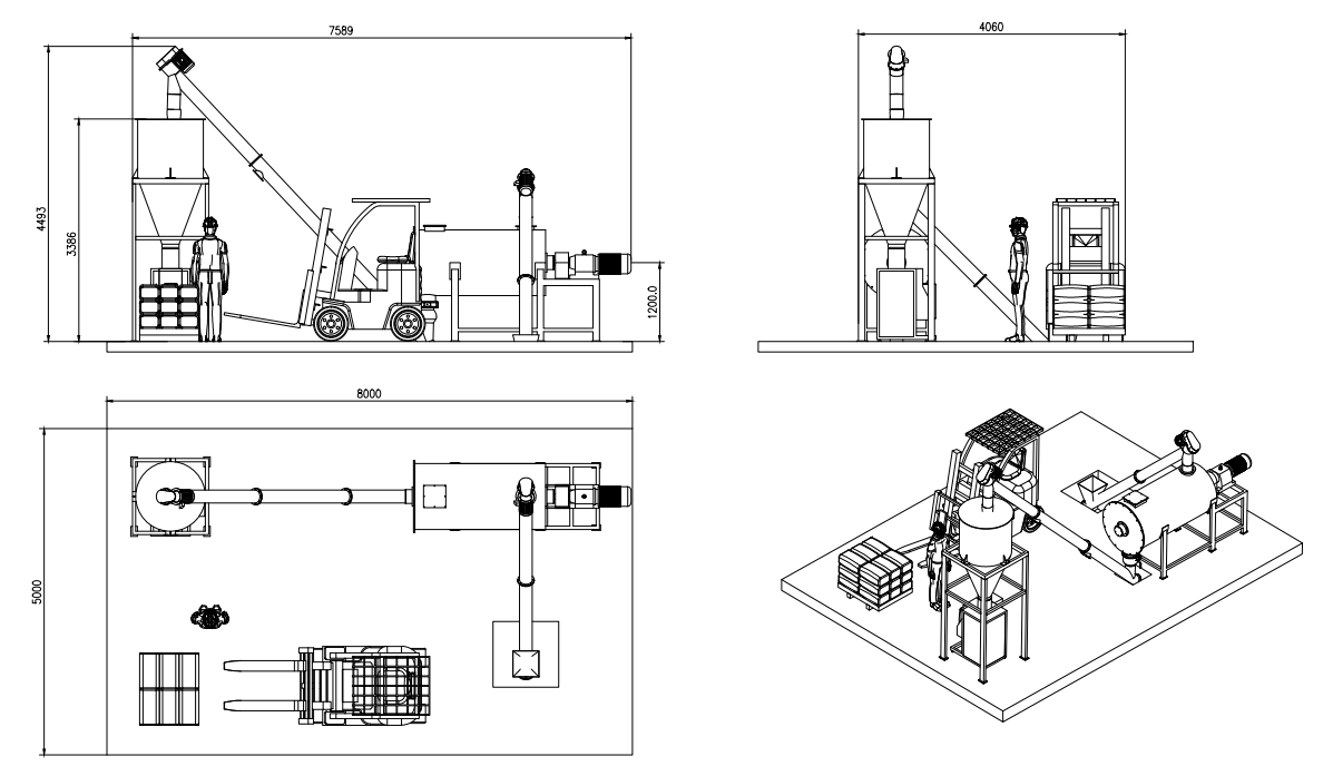 1-3tph dry mix mortar mini plant layout drawing